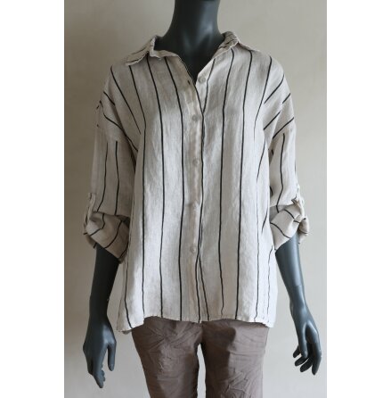 Attitude Striped Linneskjorta Beige