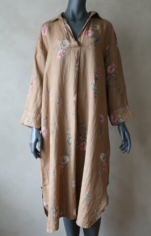 Buongiorno Flowery Signora Linneklänning Kastanj