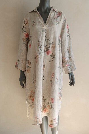 Buongiorno Flowery Signora Linneklänning Beige